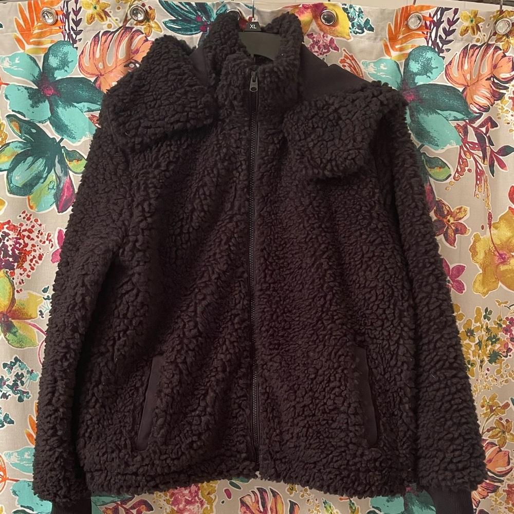 Abercrombie & Fitch Black Sherpa Zip-Up Jacket